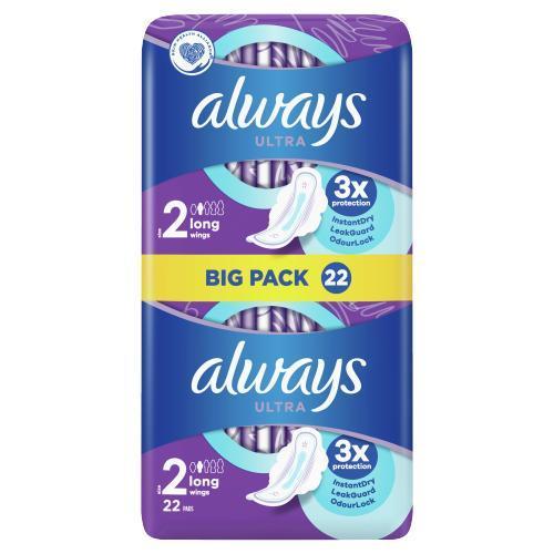 Always Ultra Normal Sanitary Pads with Wings Pack of 22 (Size 2)