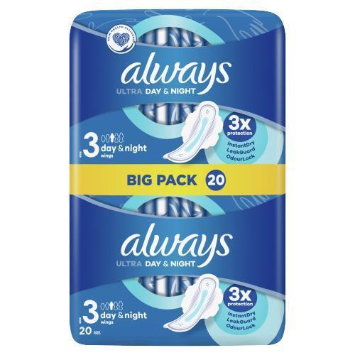 Always Ultra Normal Sanitary Pads with Wings Pack of 20 (Size 3)