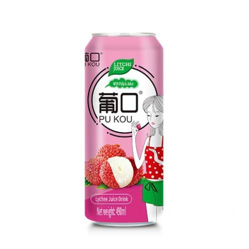 PU KOU Lychee Juice With Fruits Bits 490ml